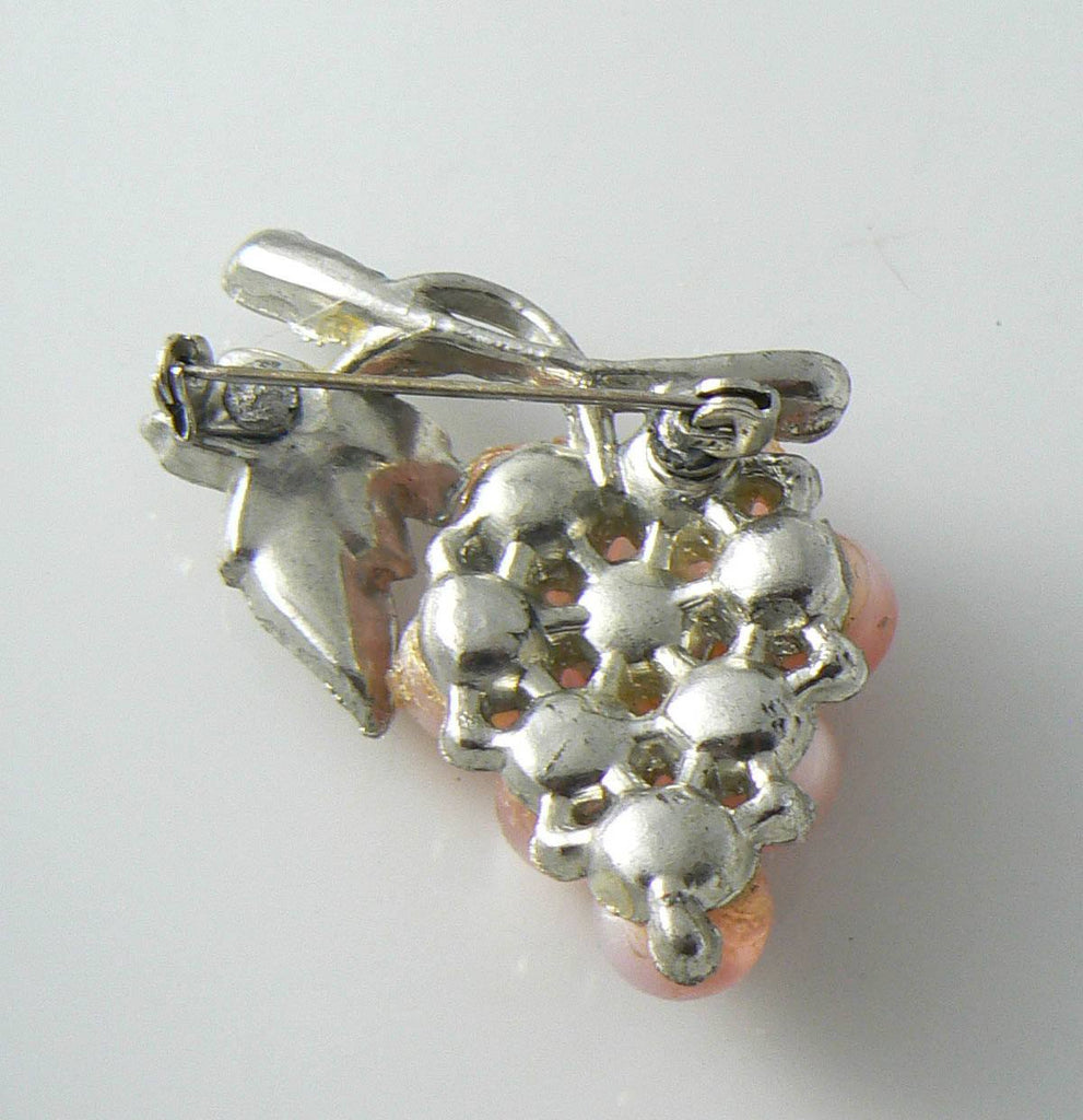 1940's Coro Pink Moonglow Lucite Beads Grape Cluster Brooch - Vintage Lane Jewelry