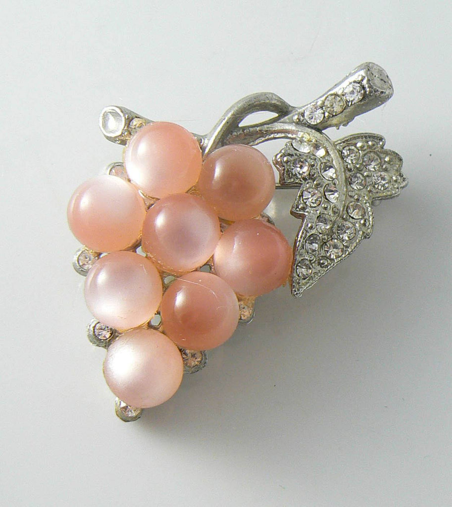 1940's Coro Pink Moonglow Lucite Beads Grape Cluster Brooch - Vintage Lane Jewelry