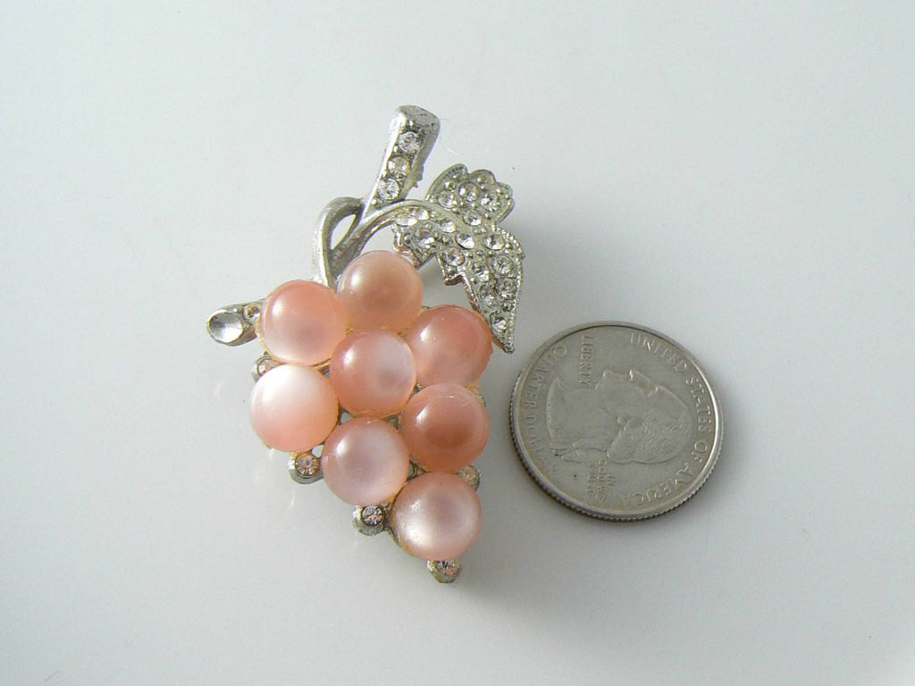 1940's Coro Pink Moonglow Lucite Beads Grape Cluster Brooch - Vintage Lane Jewelry