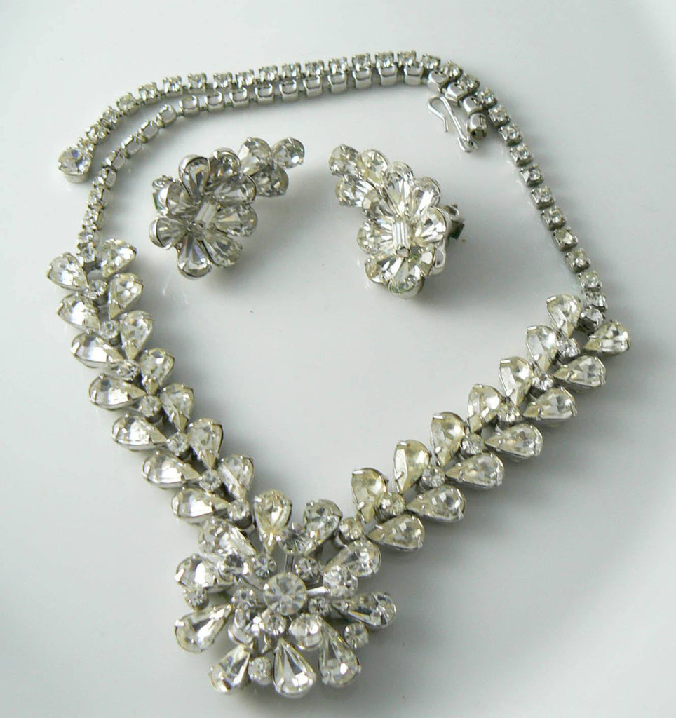 Rhinestone Necklace Earrings Demi Parure Set