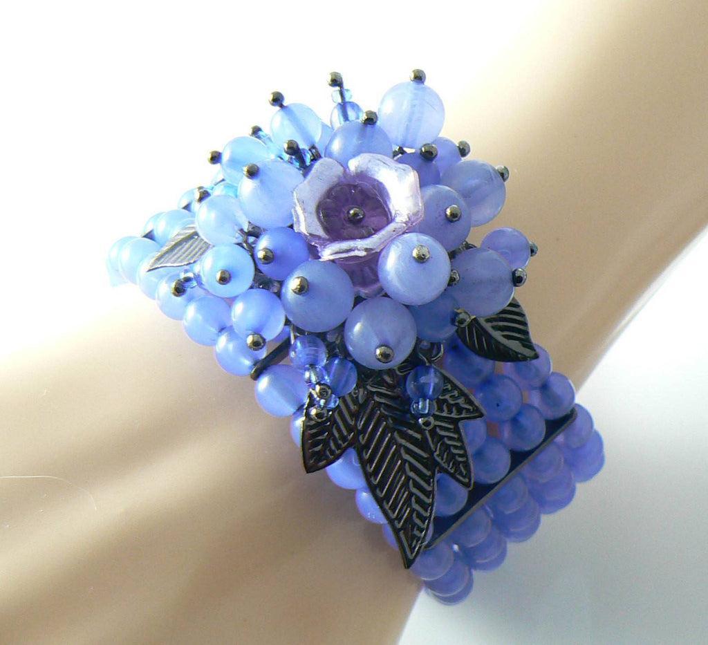 Beautiful Blue Bead Flower Wrap Around Bracelet