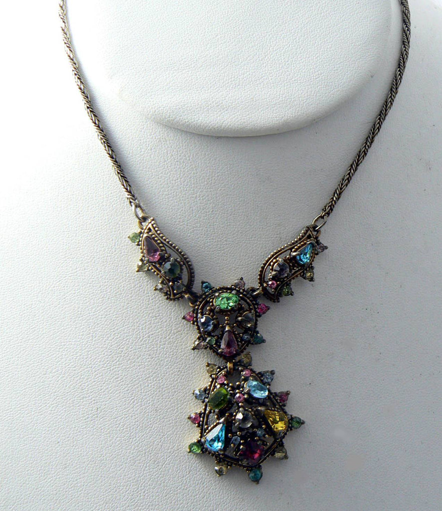 Vintage Signed Hollycraft 1951 Pastel Rhinestone Crystal Necklace - Vintage Lane Jewelry