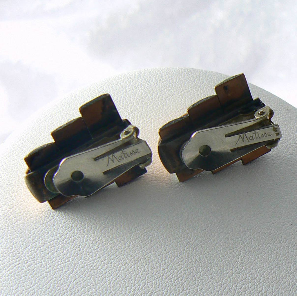 Matisse Copper White Enamel Modernist Necklace Earring Set - Vintage Lane Jewelry