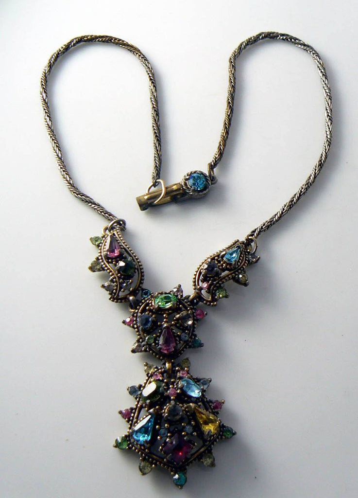 Vintage Signed Hollycraft 1951 Pastel Rhinestone Crystal Necklace - Vintage Lane Jewelry