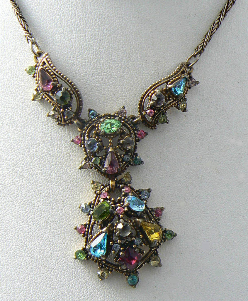 Vintage Signed Hollycraft 1951 Pastel Rhinestone Crystal Necklace