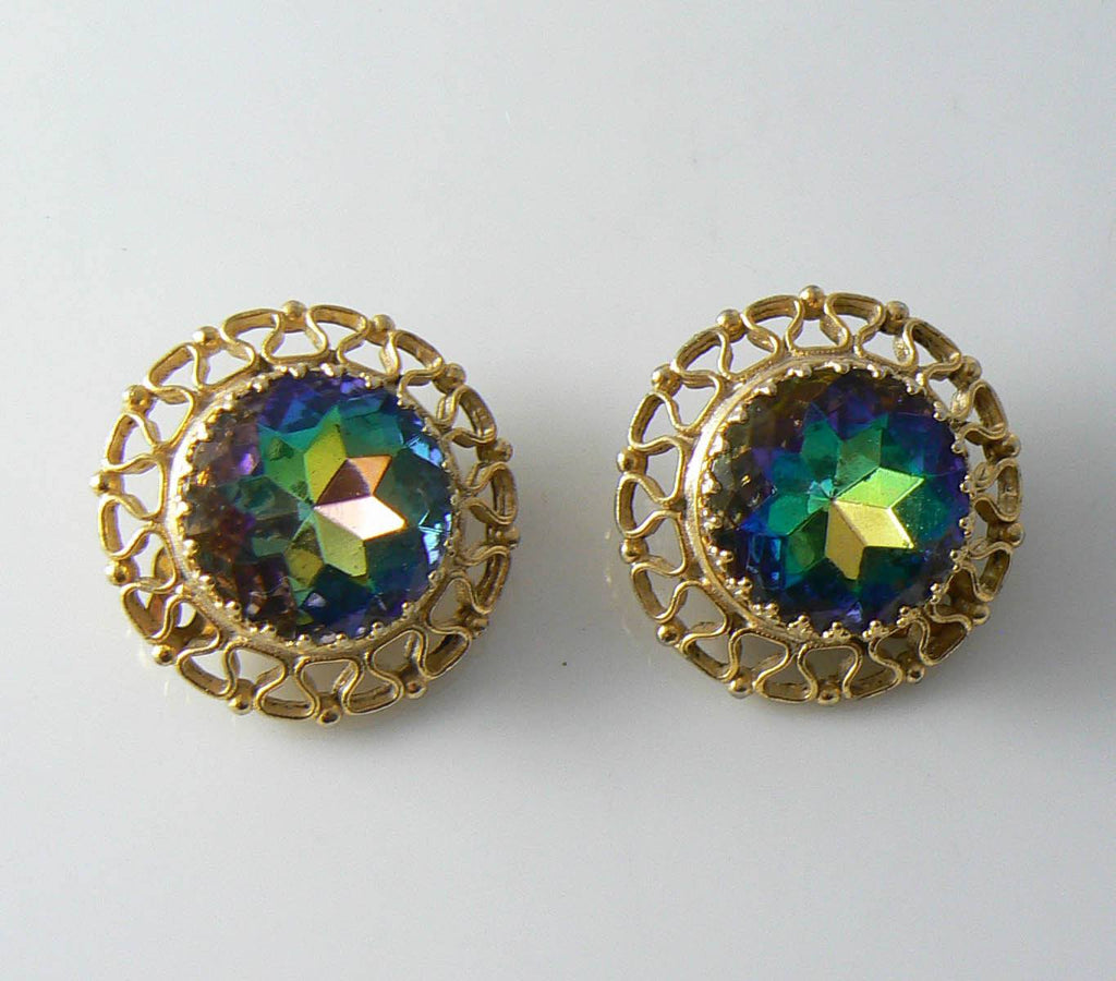 Vintage Schiaparelli Watermelon Tourmaline Rhinestone Earrings