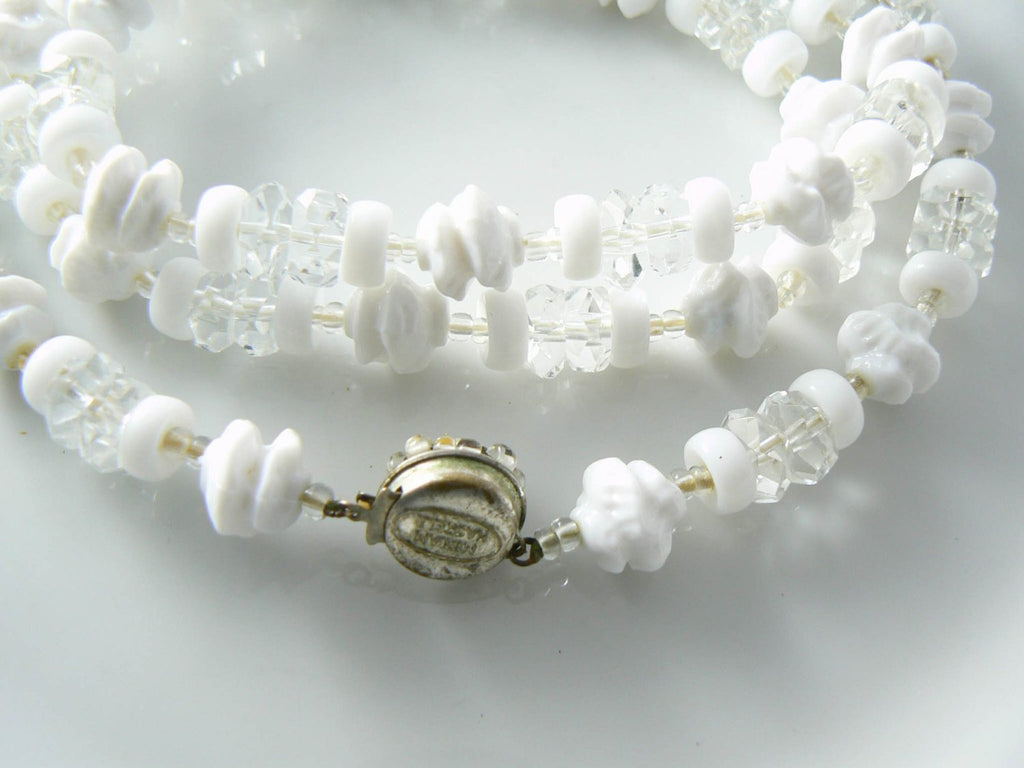 Signed Miriam Haskell Molded White Milk Glass Necklace - Vintage Lane Jewelry