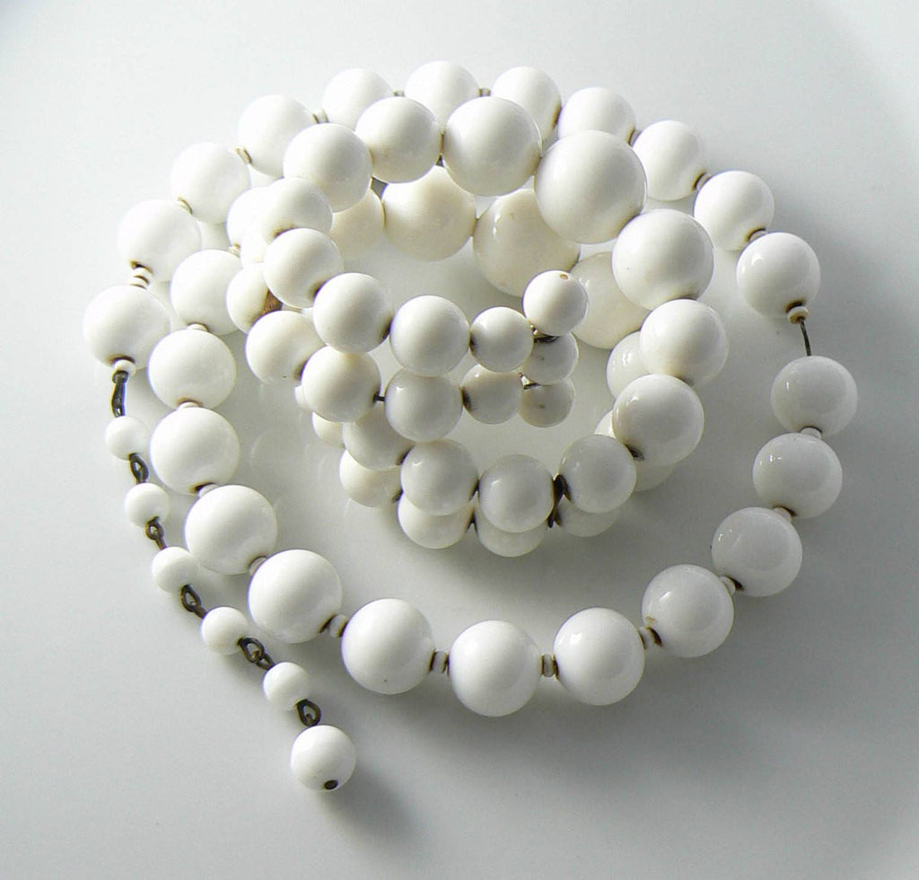 Miriam Haskell White Beaded Memory Coil Bracelet And Necklace Set