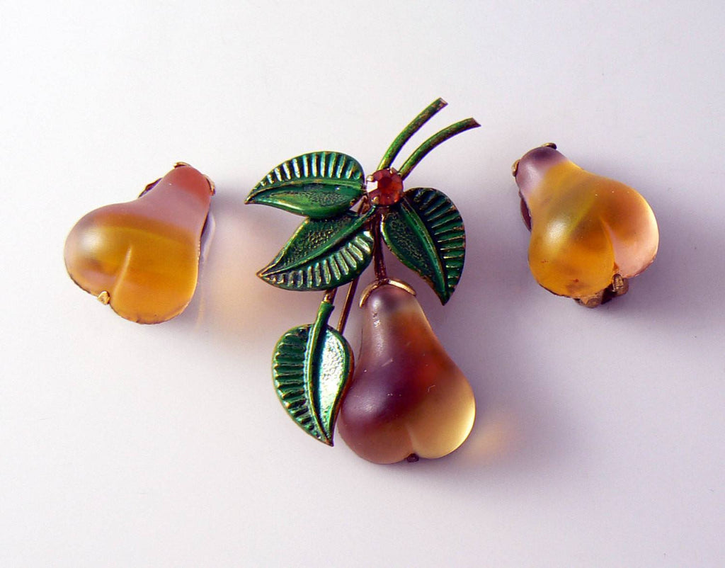 Austria Crystal Pear Fruit Pin And Earrings
