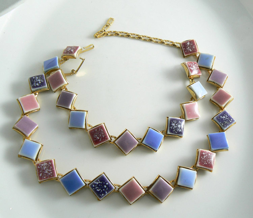 Vintage Art Deco Pastel Mosaic Tile Book Chain Necklace And Bracelet