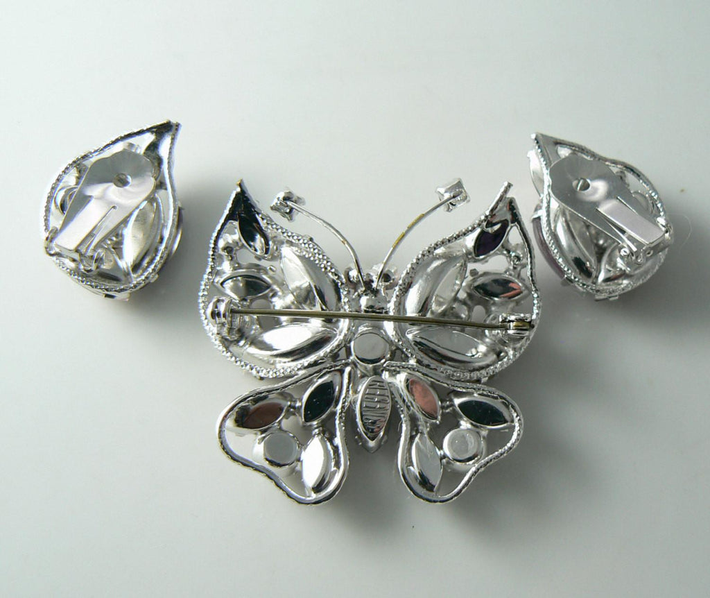 Vintage Regency Pale Purple Rhinestone Brooch And Earring Set - Vintage Lane Jewelry