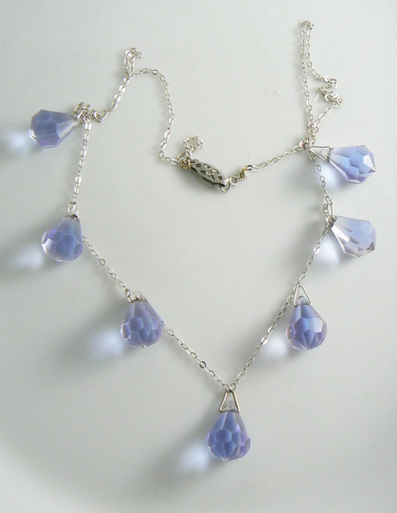 Art Deco Czech Sterling Silver Glass Drop Necklace