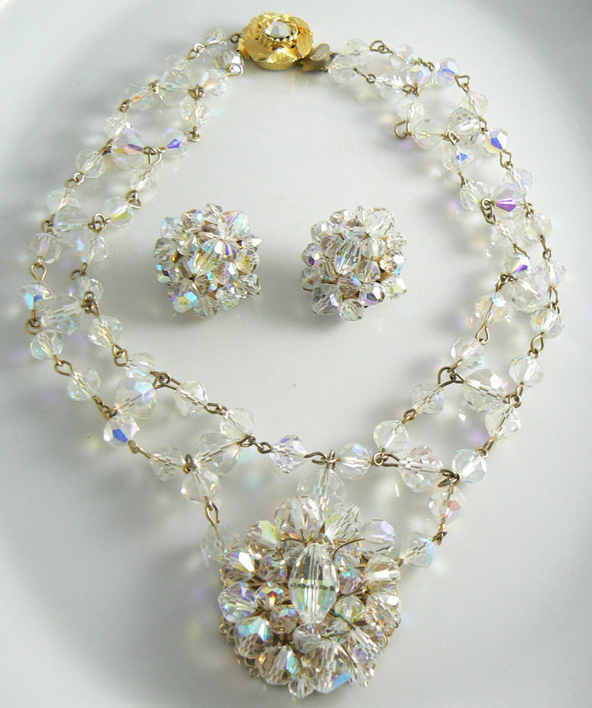 Vintage Ab Crystal Necklace And Earrings