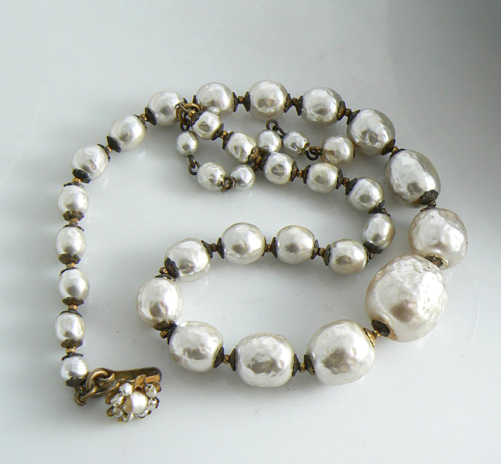 Vintage Miriam Haskell Graduated Baroque Glass Pearl Necklace
