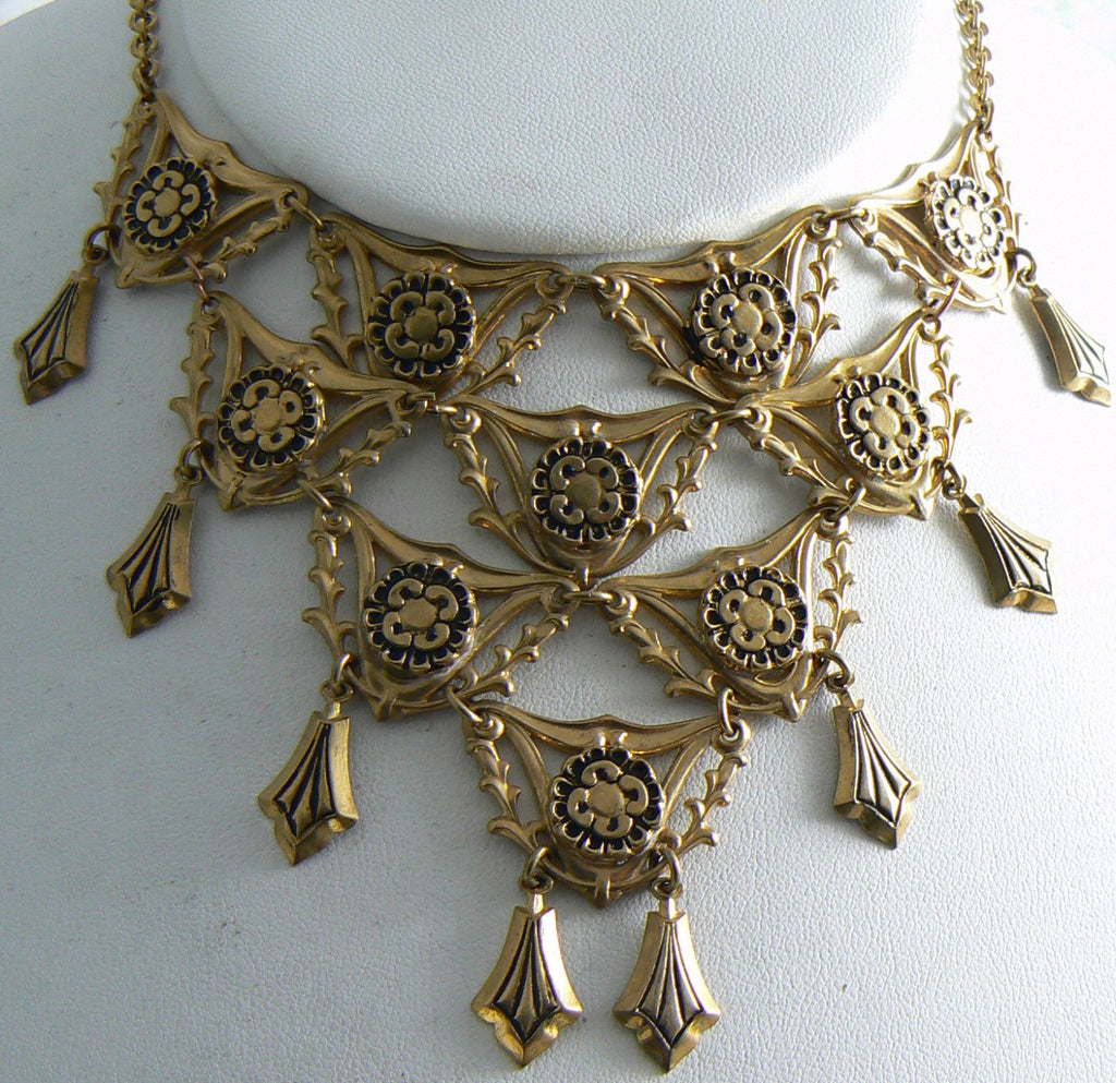 Vintage Art Deco Black Enameled Festoon Dangling Necklace