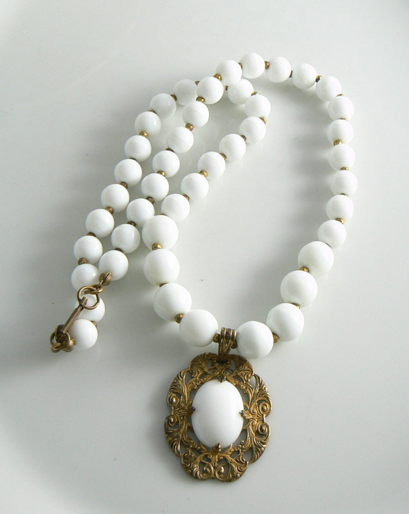 Miriam Haskell White Pendant Necklace