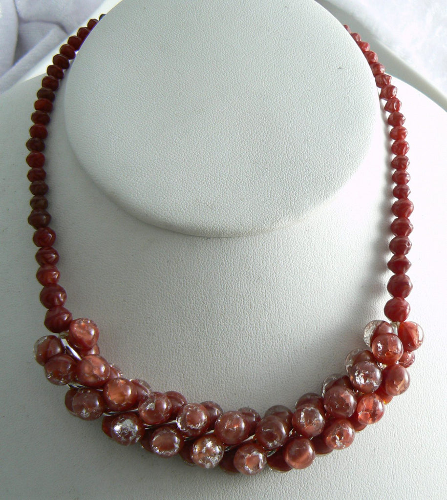 Art Deco Bead Cluster Rose Pink Mauve glass bead Necklace