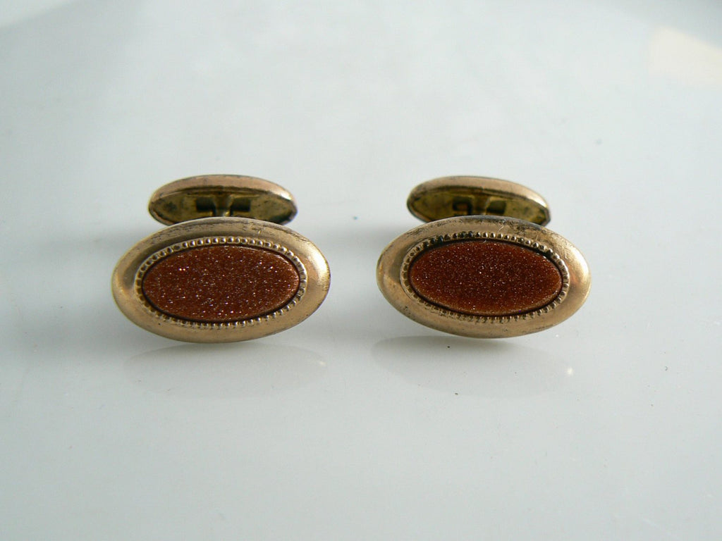 Victorian Goldstone Antique Cufflinks. - Vintage Lane Jewelry