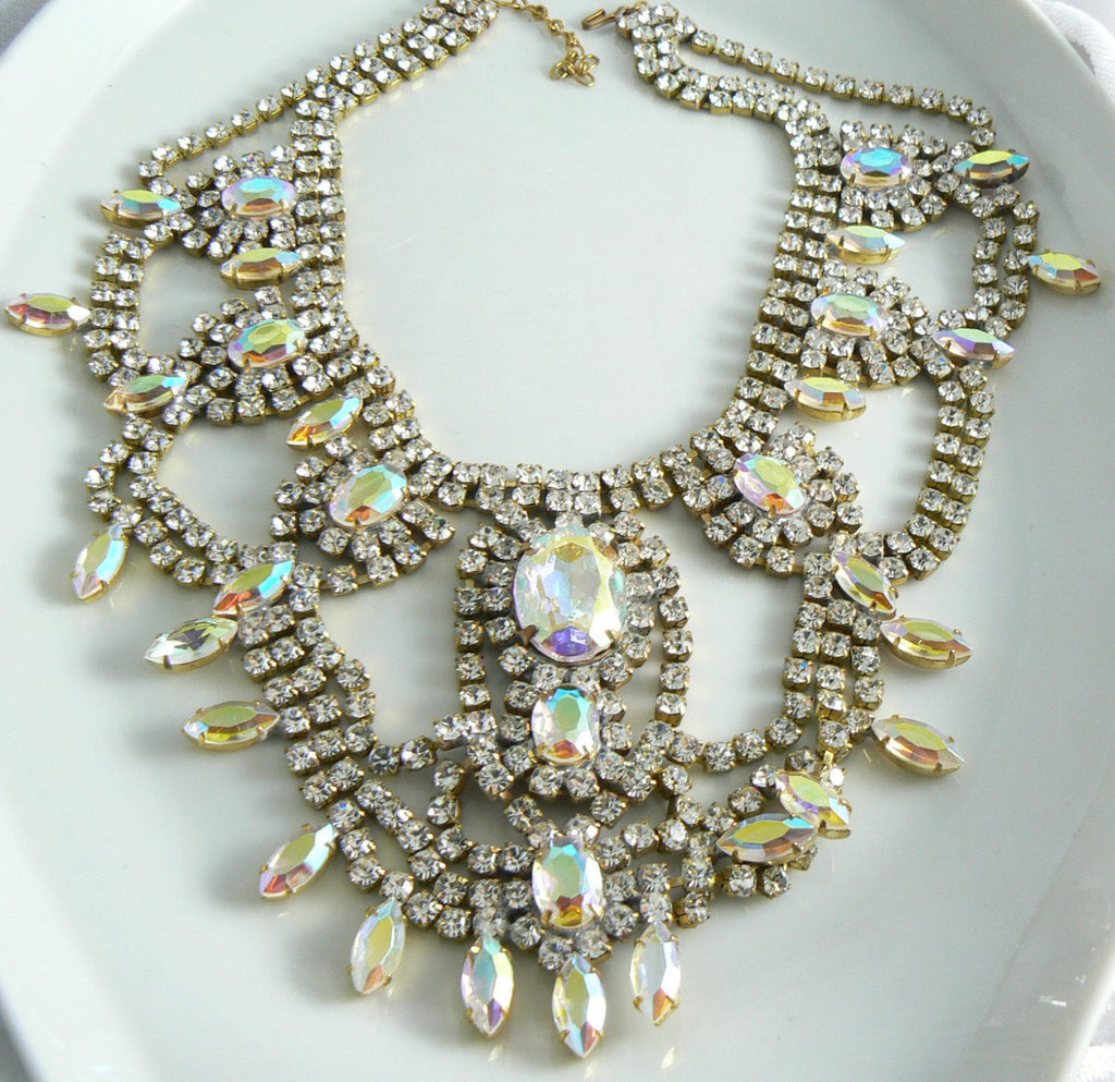 Beautiful Czech Glass Borealis Statement Necklace And Earrings