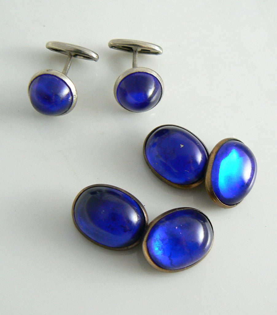 Vintage Cobalt Blue Cabochon Cufflink Set