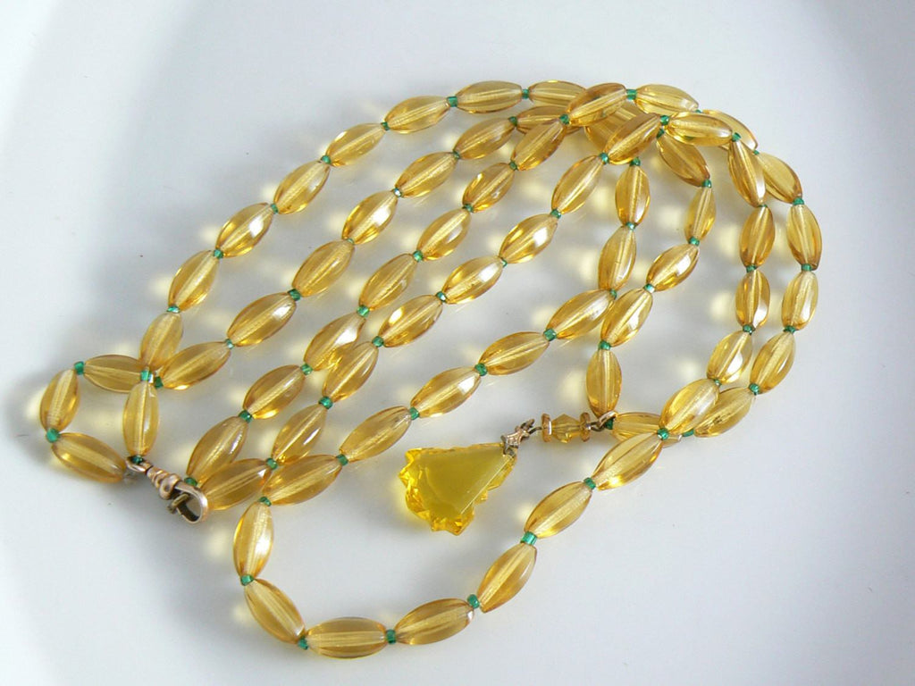 Antique Victorian Amber Glass Bead Necklace - Vintage Lane Jewelry