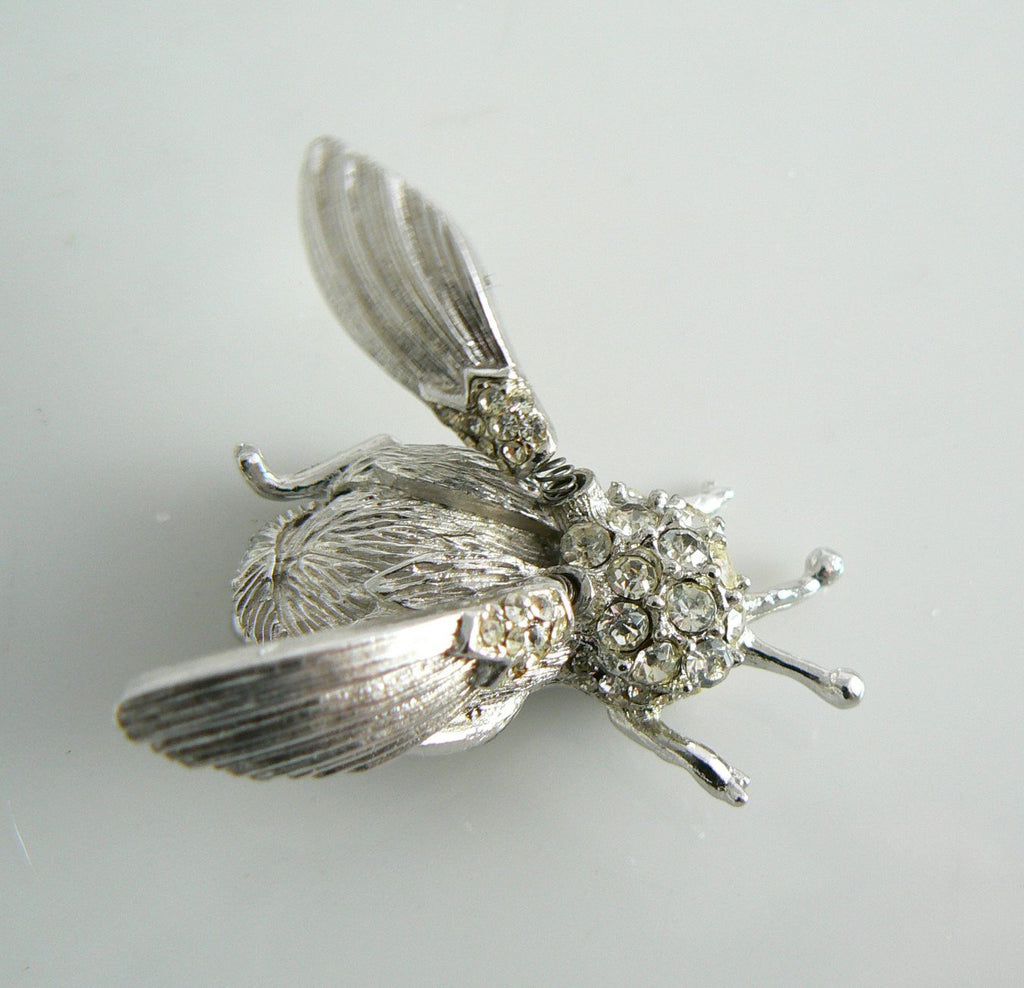 Hattie Carnegie Vintage Rhinestone Trembler Fly Brooch