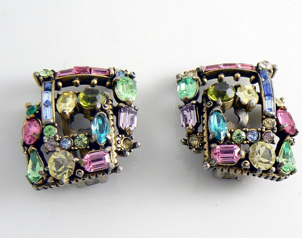 1955 Hollycraft Pastel Rhinestone Earrings