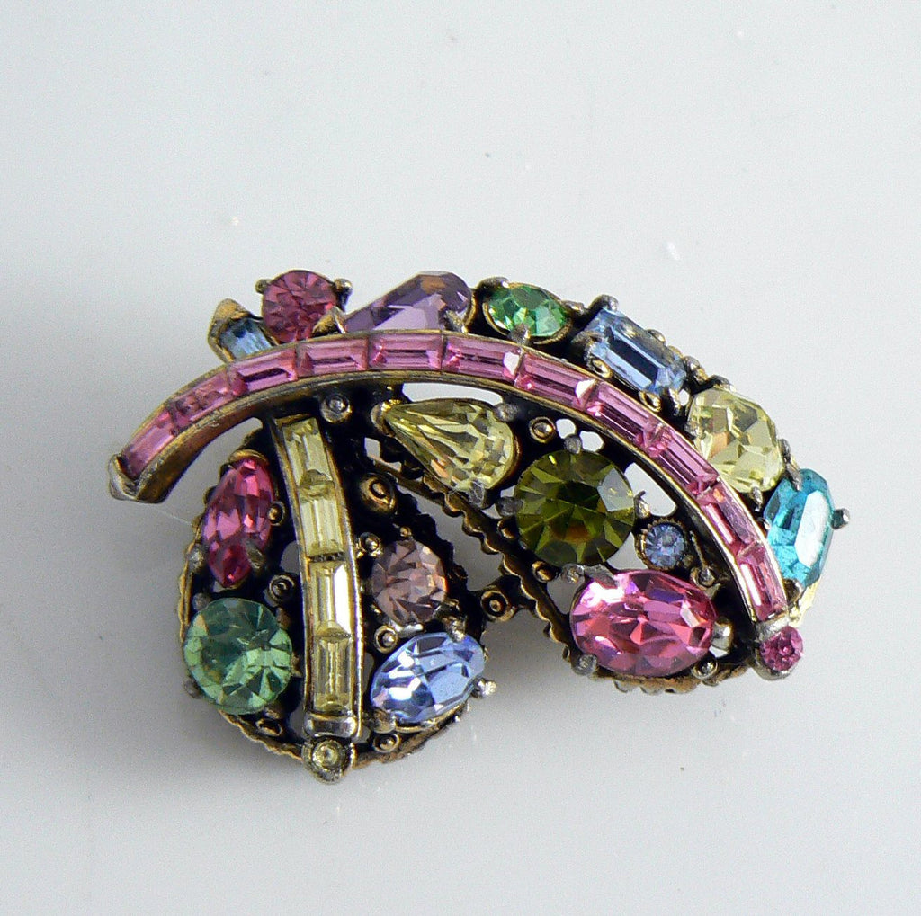 Vintage Hollycraft Pastel Rhinestone Brooch