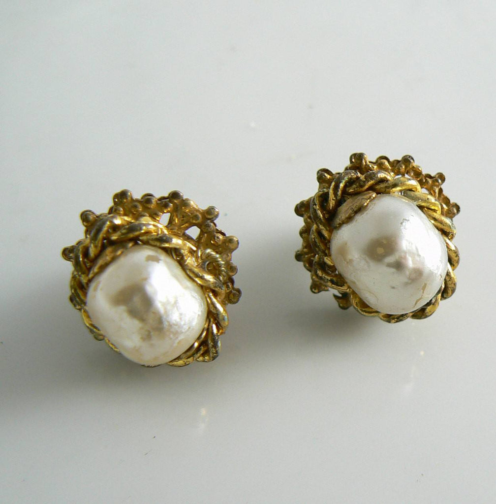 Classic Miriam Haskell Baroque Pearl Necklace Earring Set - Vintage Lane Jewelry