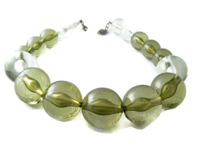 Vintage Shades Of Green Lucite Necklace