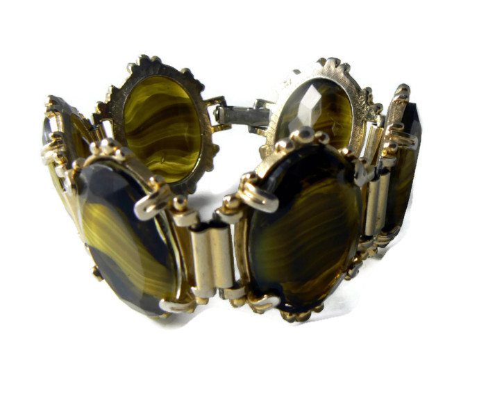 Vintage Green Banded Agate Bracelet