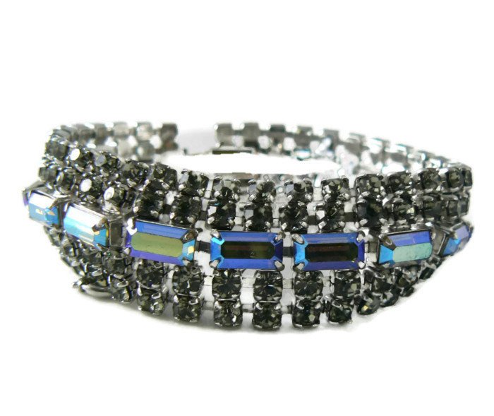 Vintage Smoky Gray Rhinestone Bracelet