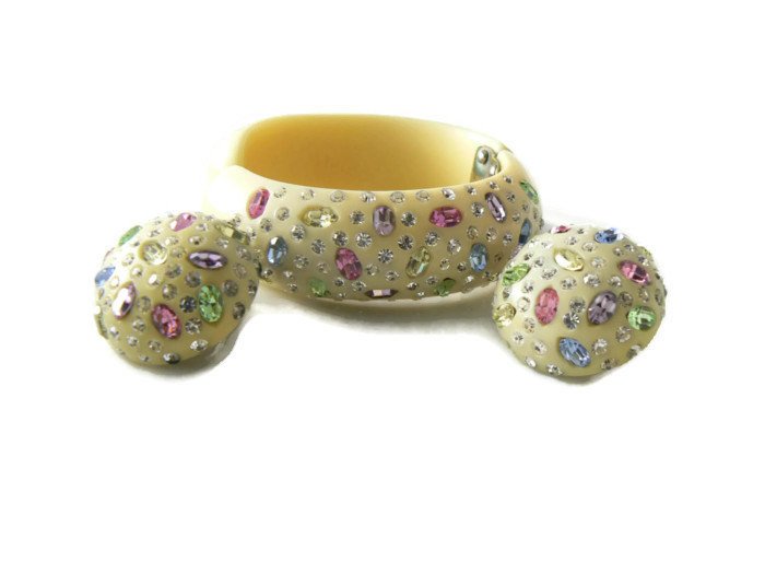 Vintage Weiss Celluloid Clamper And Earrings Set