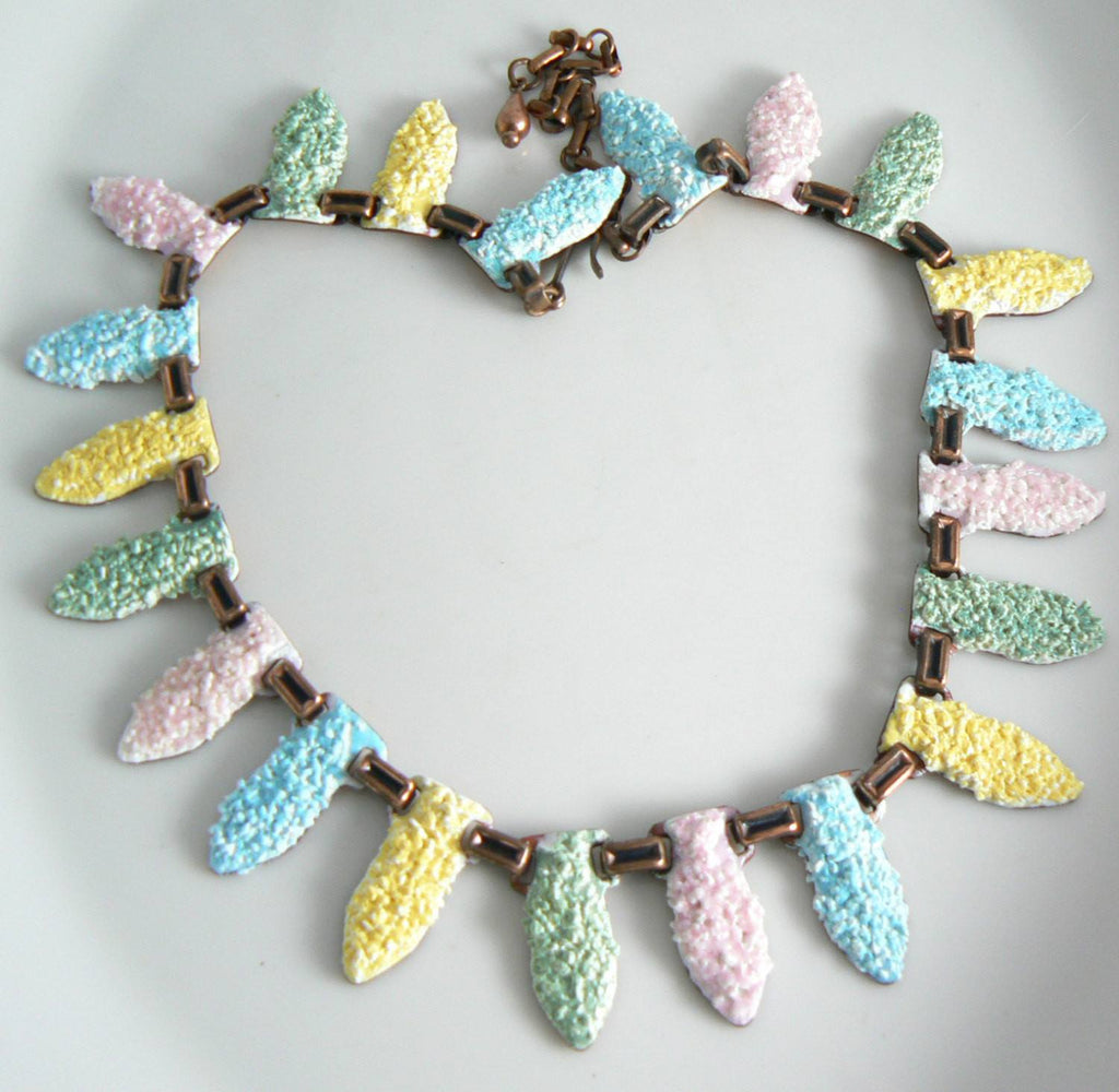 Matisse Colorful Pastel Enamel Modernist Copper Necklace