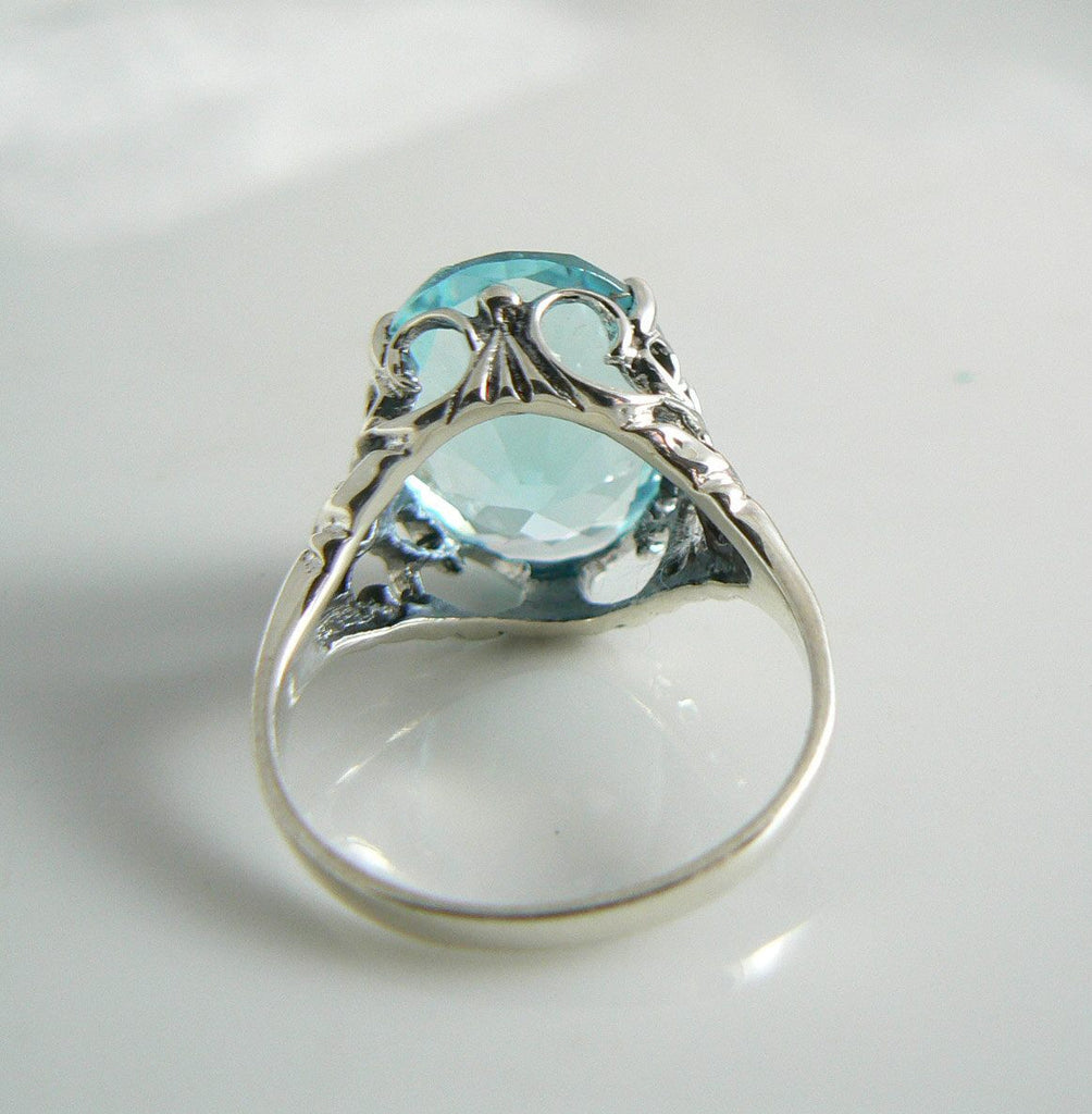 8ct Oval Blue Aquamarine Sterling Silver Vintage Revival Filigree Ring - Vintage Lane Jewelry