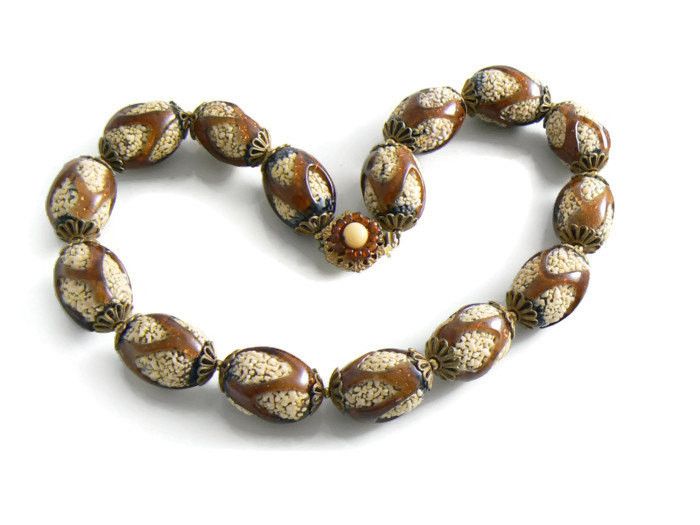Miriam Haskell Amber Colored Glass Beaded Necklace