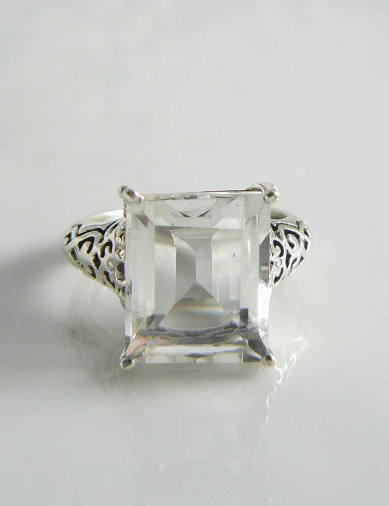 Victorian Filigree White Quartz Sterling Silver Ring