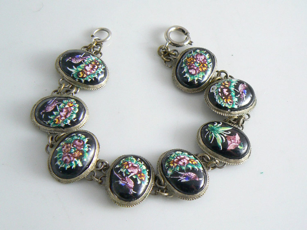 Vintage Art Deco Enamel Bird/flower Bracelet