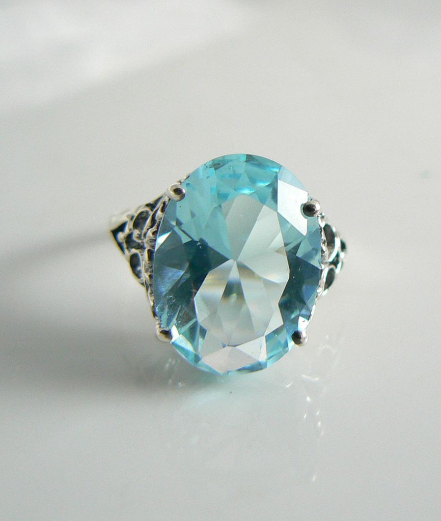 8ct Oval Blue Aquamarine Sterling Silver Vintage Revival Filigree Ring