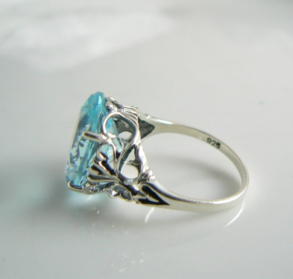 8ct Oval Blue Aquamarine Sterling Silver Vintage Revival Filigree Ring - Vintage Lane Jewelry