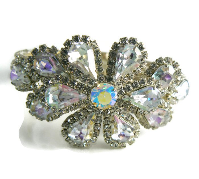 Beautiful Sparkling Ice And Borealis Rhinestone Clamper Bracelet