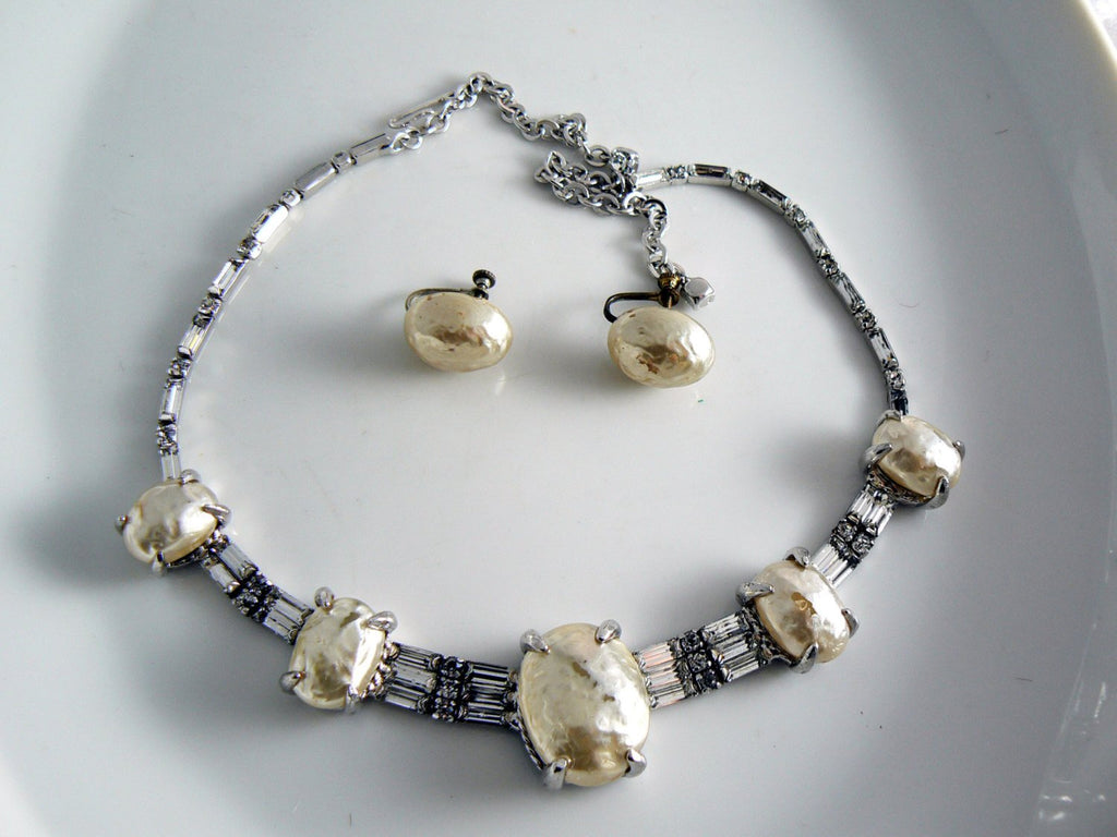 Michael Paul Mobe Pearls And Rhinestone Necklace And Earring Set