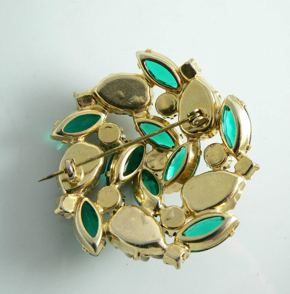 Juliana D & E Carved Givre Emerald Ab Glass Rhinestone Brooch - Vintage Lane Jewelry