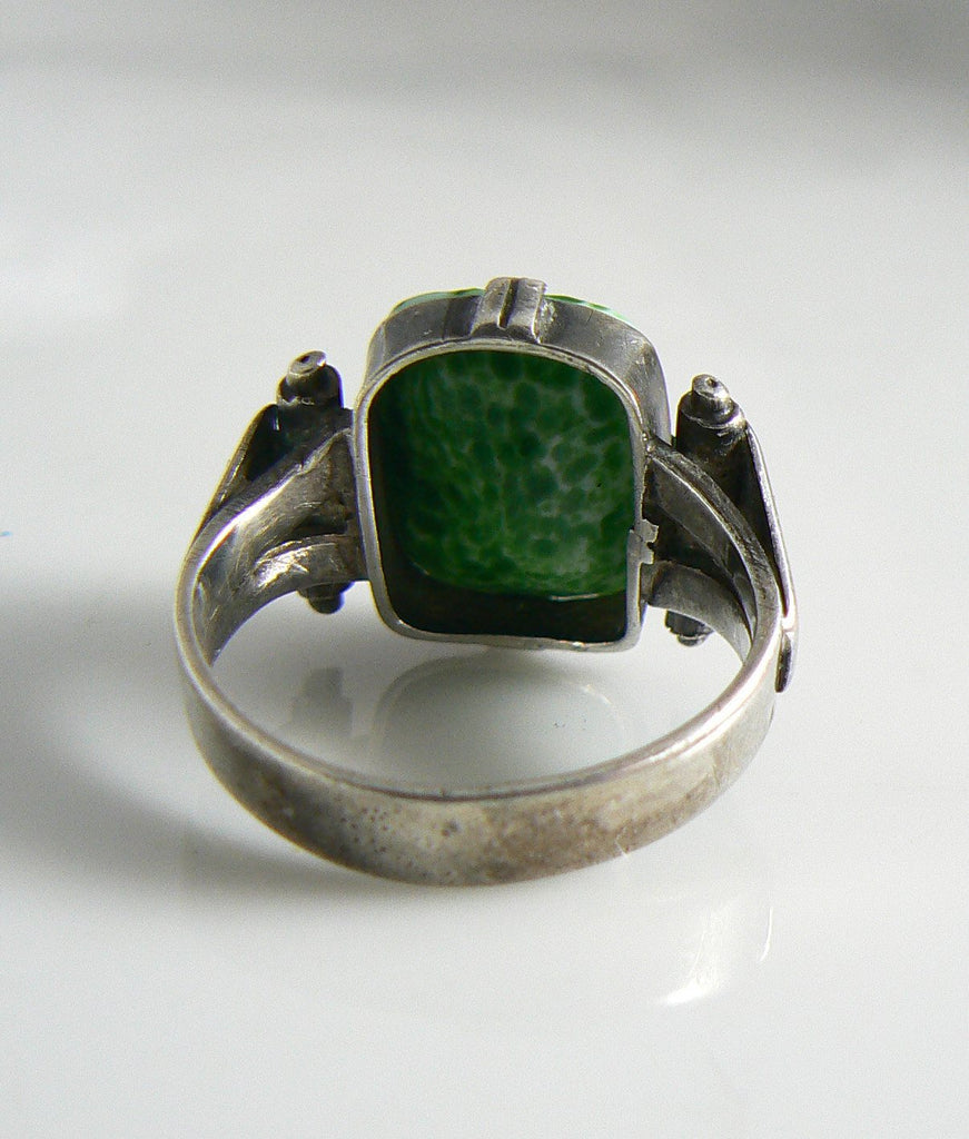 Antique Peking Glass Sterling Silver Ring - Vintage Lane Jewelry