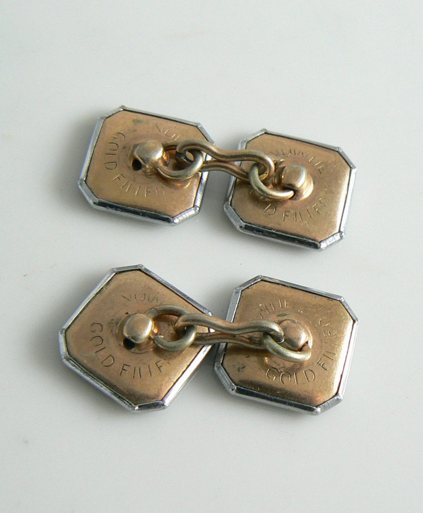 Abalone Gold Filled Button Cufflinks Signed Nuwite - Vintage Lane Jewelry