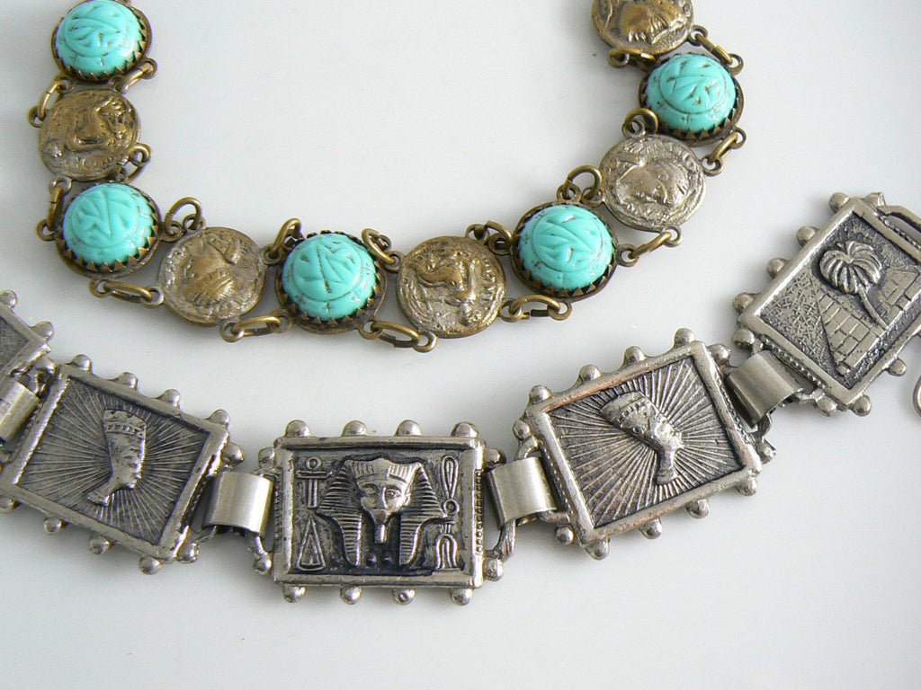 2 Vintage Silver/gilt Egyptian Revival Bracelets