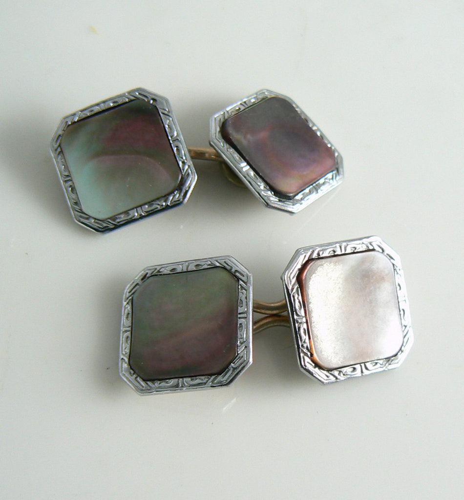 Abalone Gold Filled Button Cufflinks Signed Nuwite