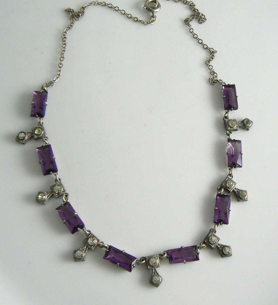 Art Deco Purple Baguette Rhinestone Necklace