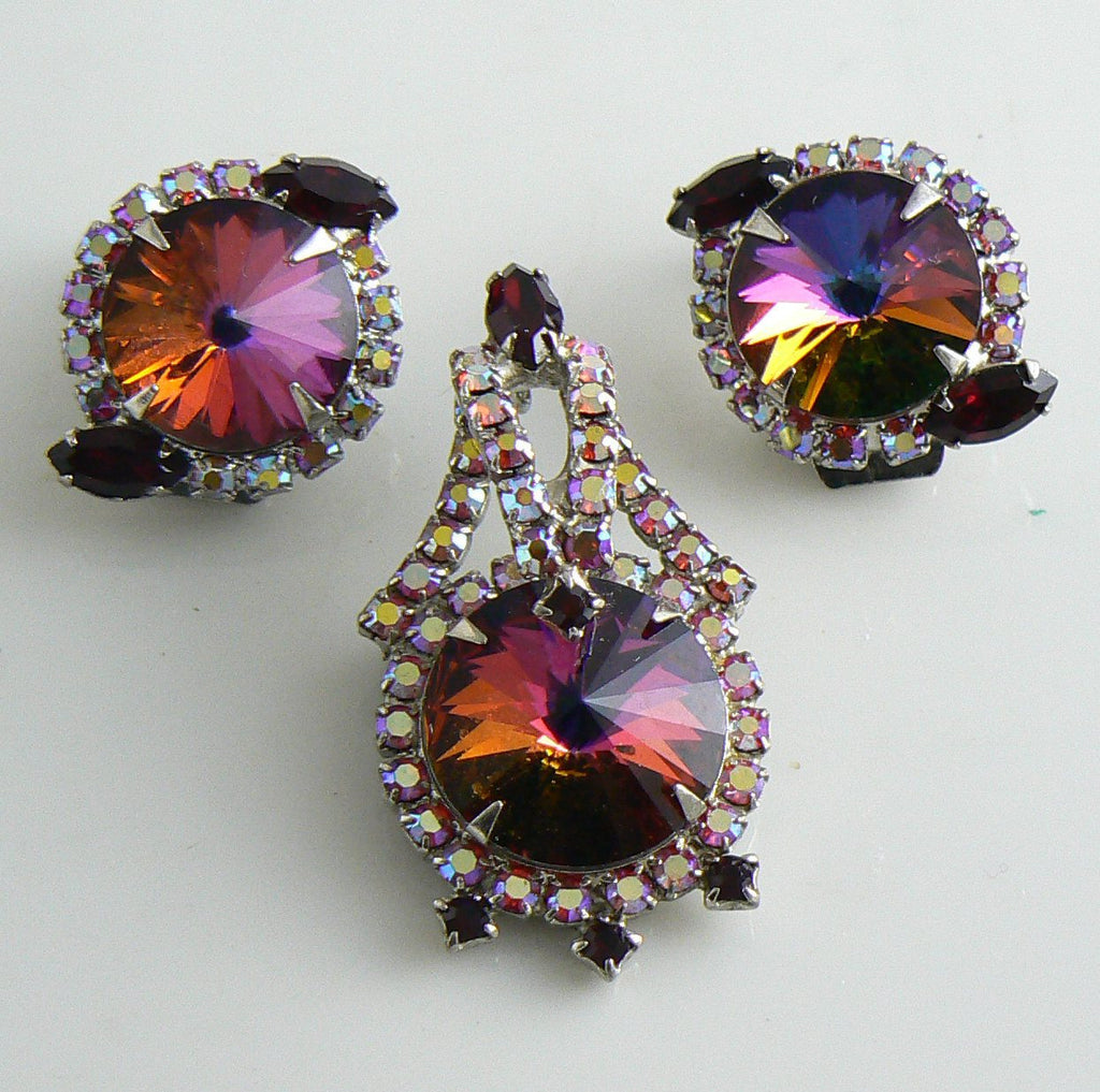 Juliana Watermelon Rivoli Red Rhinestone Pin Earring Set