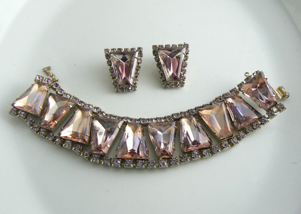 Pink & Lavender Baguette Rhinestone Bracelet Earring Set